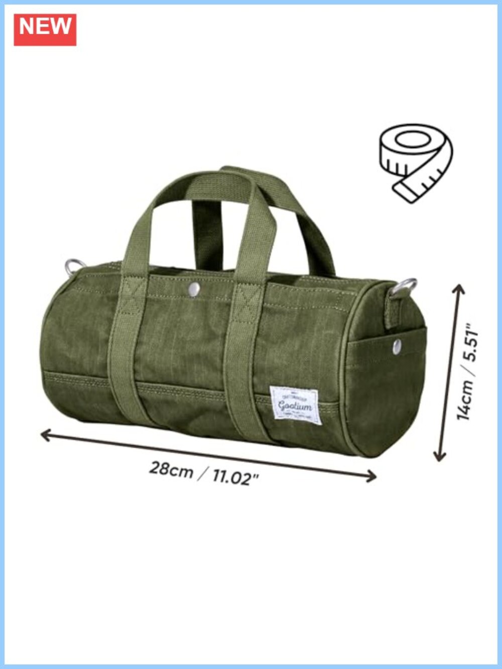 Washed Cotton Canvas Herringbone Crossbody Bag Compact Barrel Duffel - Picture 4 of 5